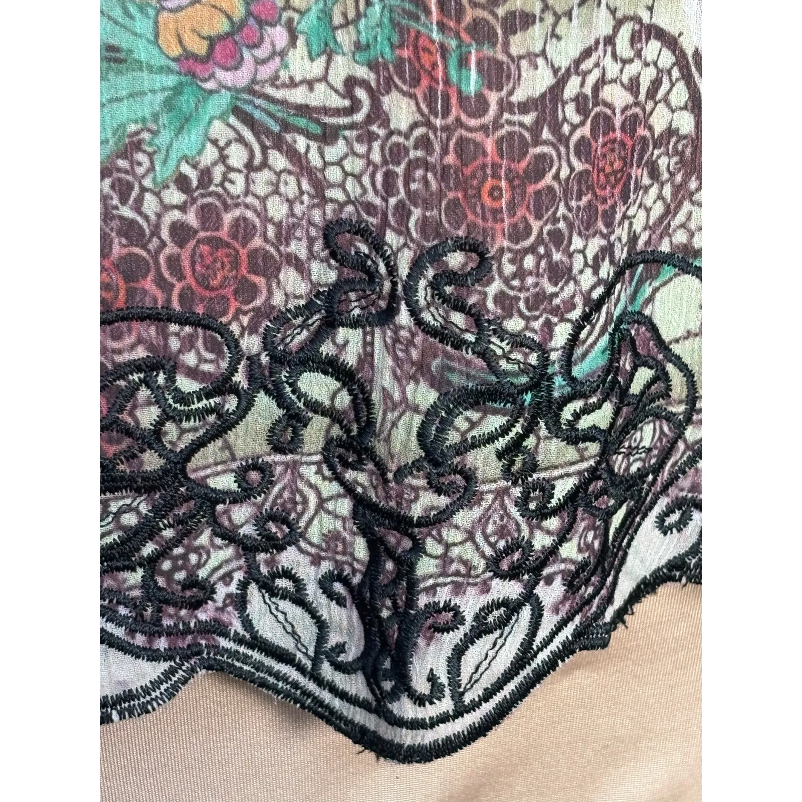 Y2K Mushka Sienna Rose Sheer Floral Crinkle Babydoll Top Fairycore Bohemian Pink Size L - Image 13