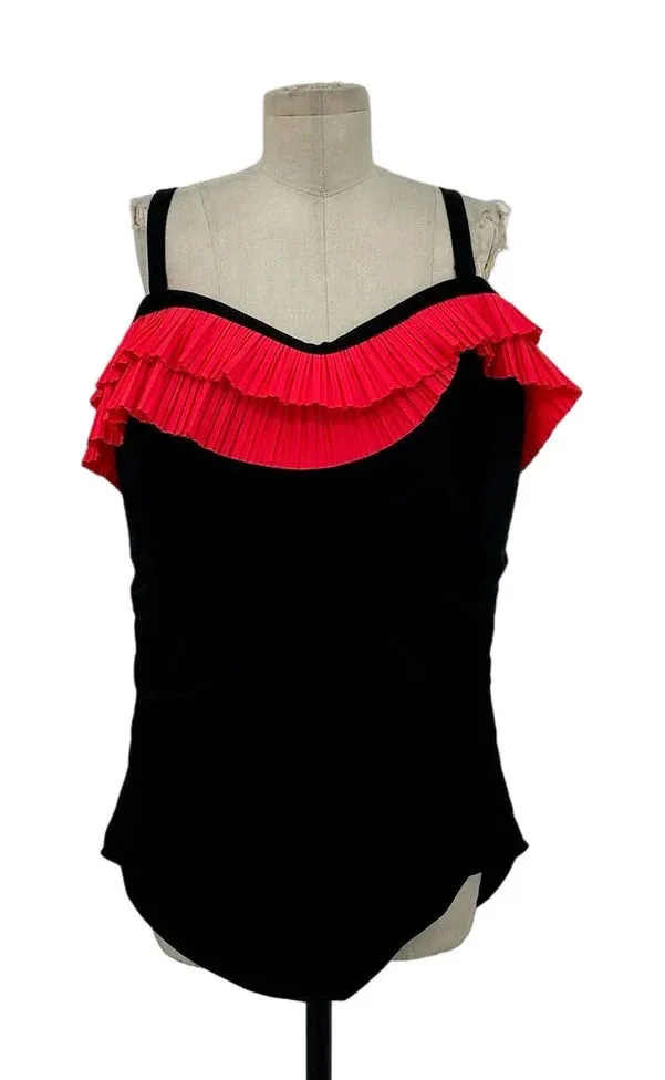 City Chic Black Ruched One Piece Hot Pink Red Ruffle Top XL / Plus Size 22 - Image 1