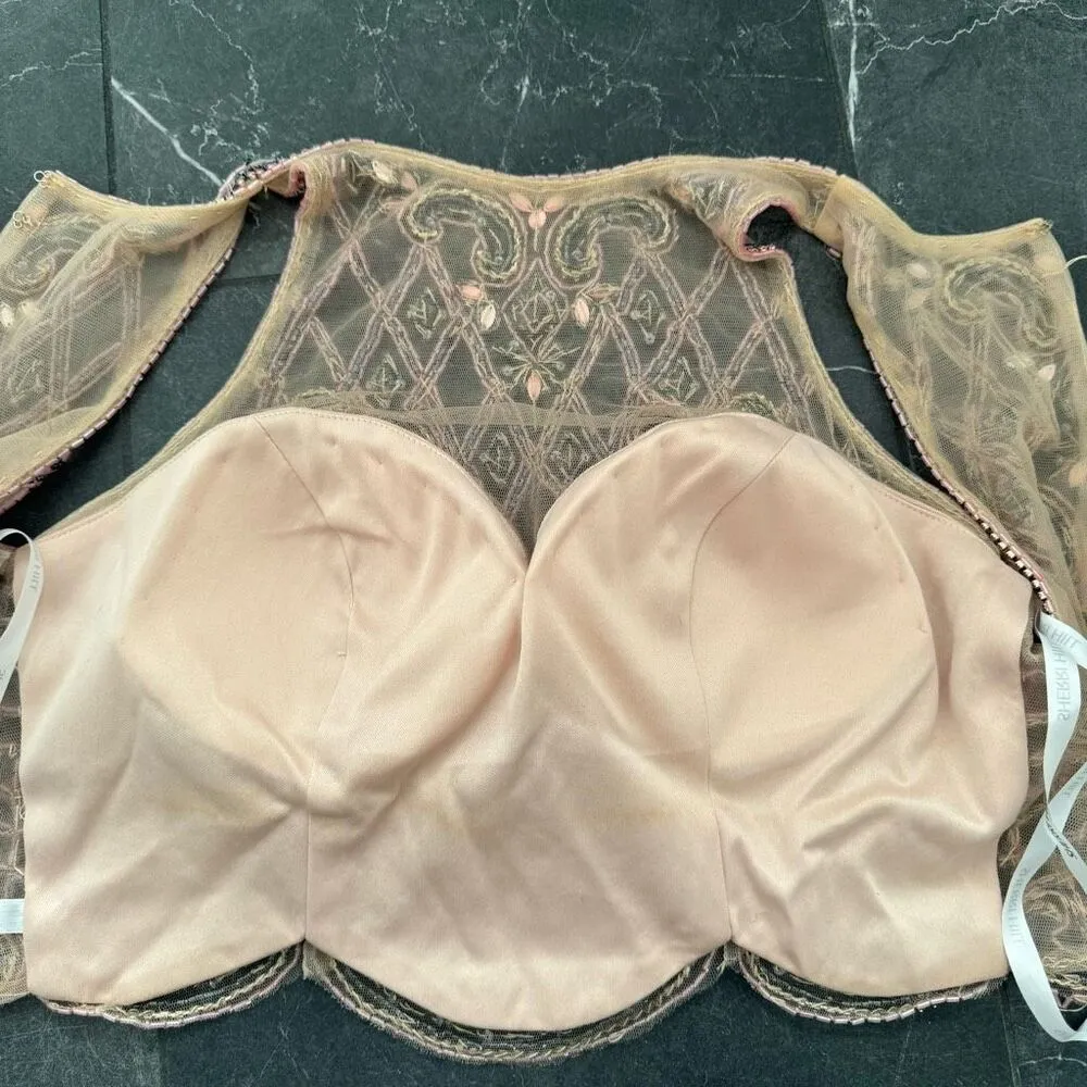 Sherri Hill Cropped Halter Top Embroidered Beaded Pink Grey Prom Bollywood Sz 8 - Image 12