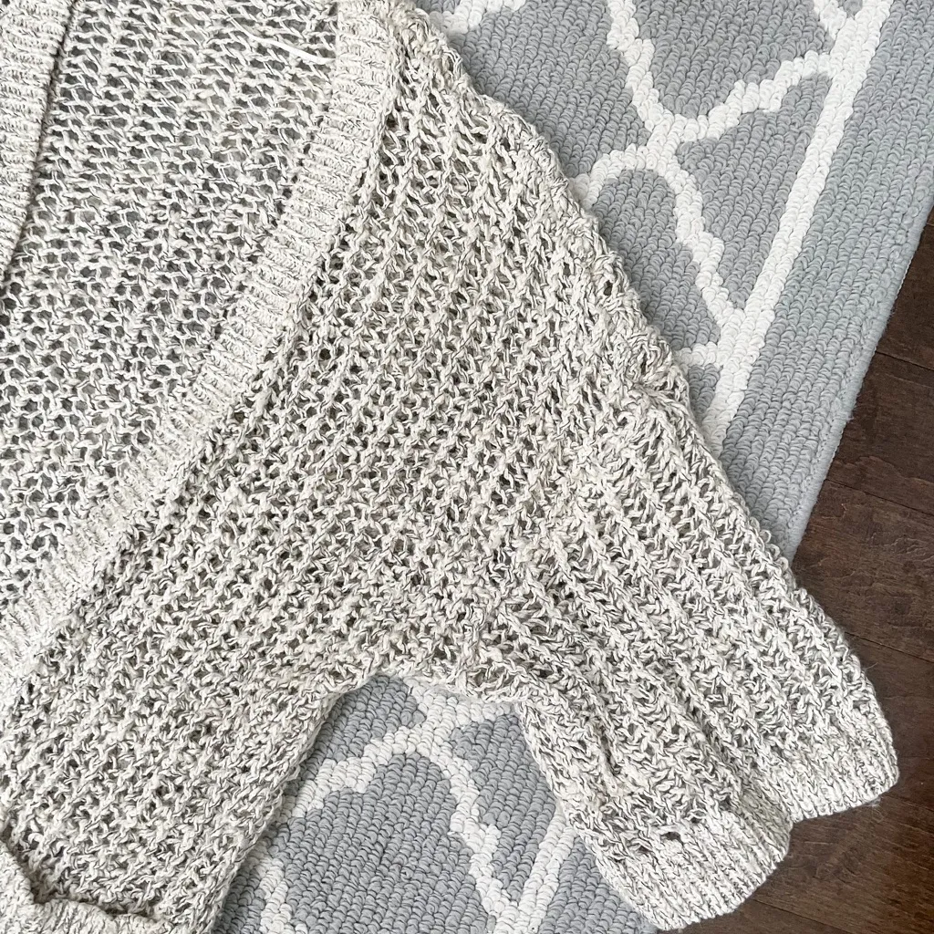 Free People marble tan crochet knit open cardigan quarter sleeve sweater - Image 5