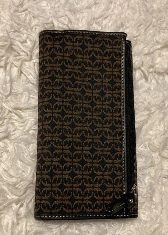 Fossil  Signature Trifold Wallet Checkbook Cover Zipper Coin Pocket Black/Brown - Image 6