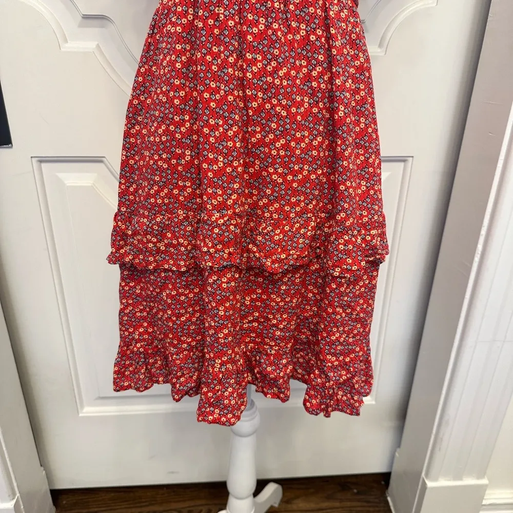 Altar’d State Floral Red Smocked Dress Flutter Straps Tiered Skirt NWOT - Image 4
