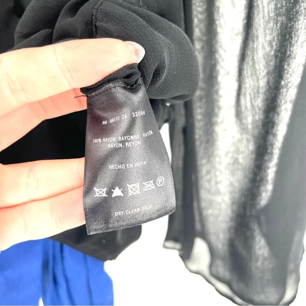 ANTHROPOLOGIE LEIFSDOTTIR NWT $198 Black Floral Sheer Tie Waist Beaded Wrap Top - Image 7