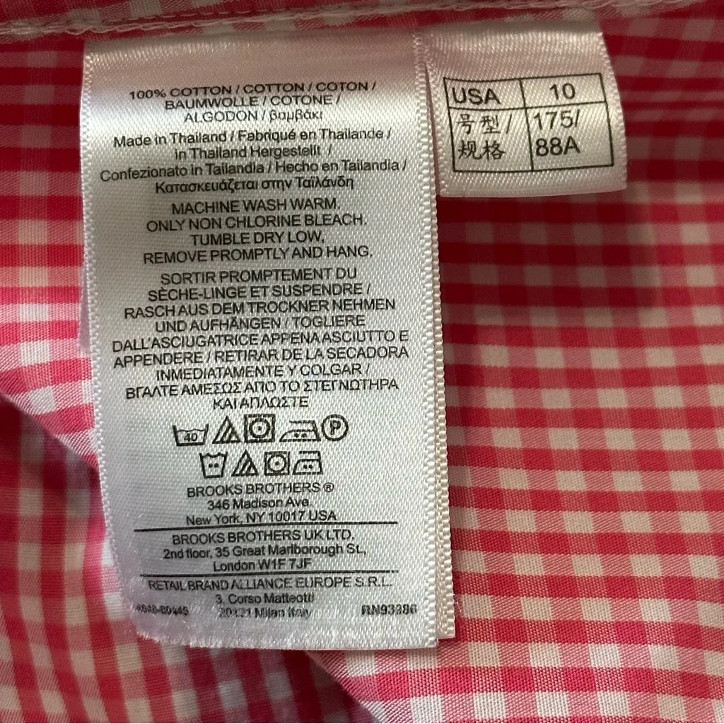 Brooks Brothers Women’s 10 Pink White Checkered Contrast Green Button Down Shirt - Image 5