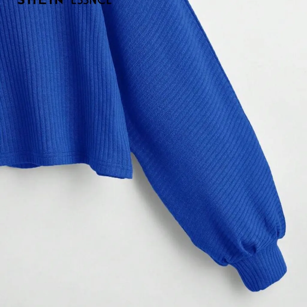 Royal Blue Large Cropped Round Crew Neck Batwing Sleeve Casual Blouse T - Image 10