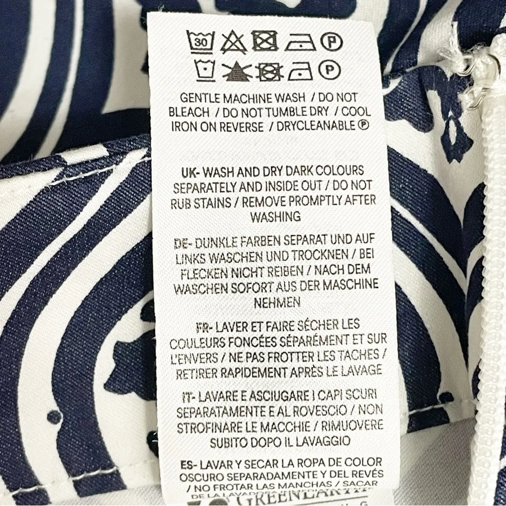 Boden Printed Crop Pants Size US 12 Geo Cascade Navy High Rise Wide Leg Trousers Blue - Image 12