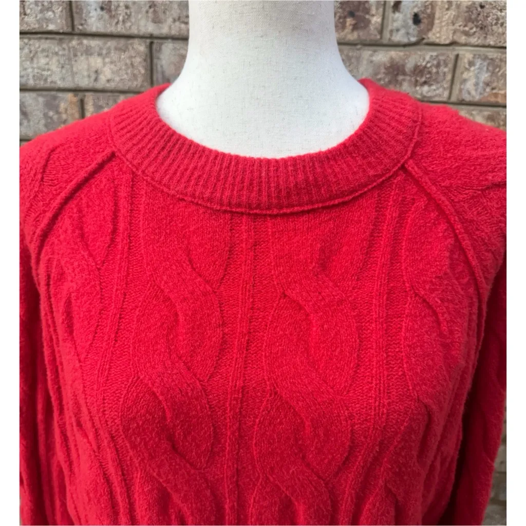 NWT Aerie Red Unreal Cable Crew Sweater - Image 8