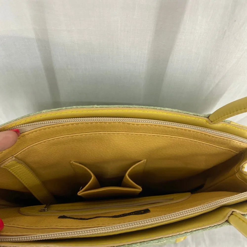 Vintage Charles L Thomas Yellow Aqua Green Handbag - Image 4