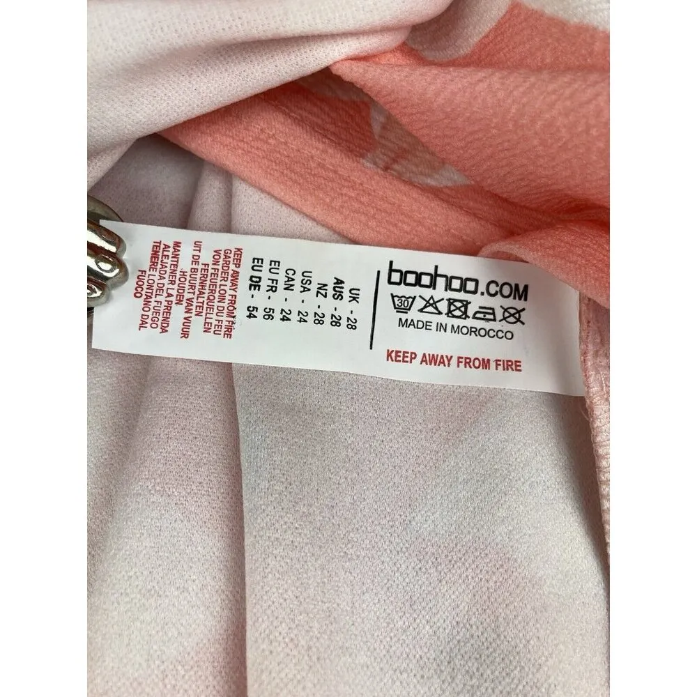 *New Boohoo Dress Womens Plus Size 24 Coral Floral Wrap Midi Surplice Summer Sun - Image 5