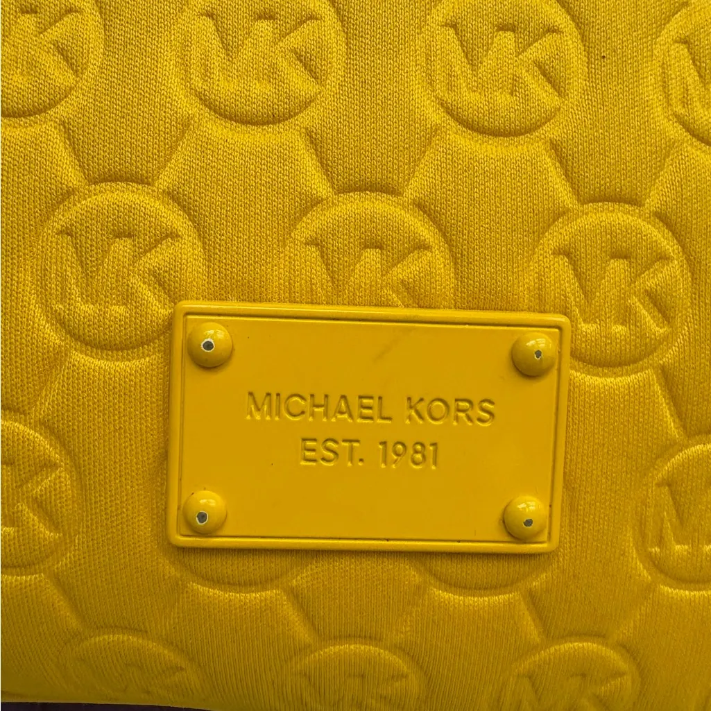 Michael Kors Yellow Neoprene Logo Embossed Adjustable Crossbody Shoulder Bag EUC - Image 3