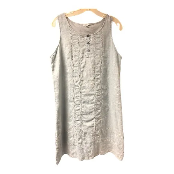 Garnet Hill Lace-Inset Linen Dress Size 8 - Image 2