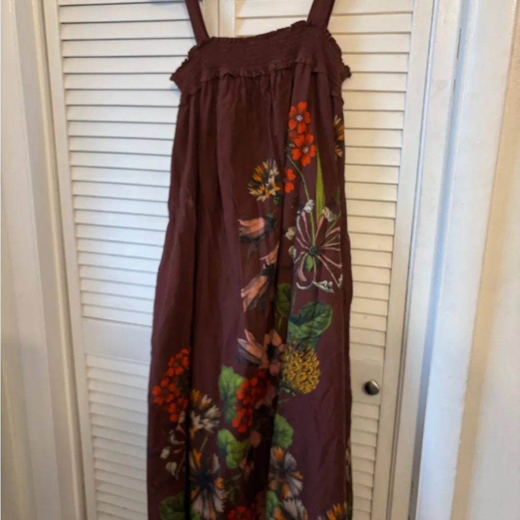 Maeve Anthropologie Beaujardin Maxi Dress in a rust brown with floral med - Image 4