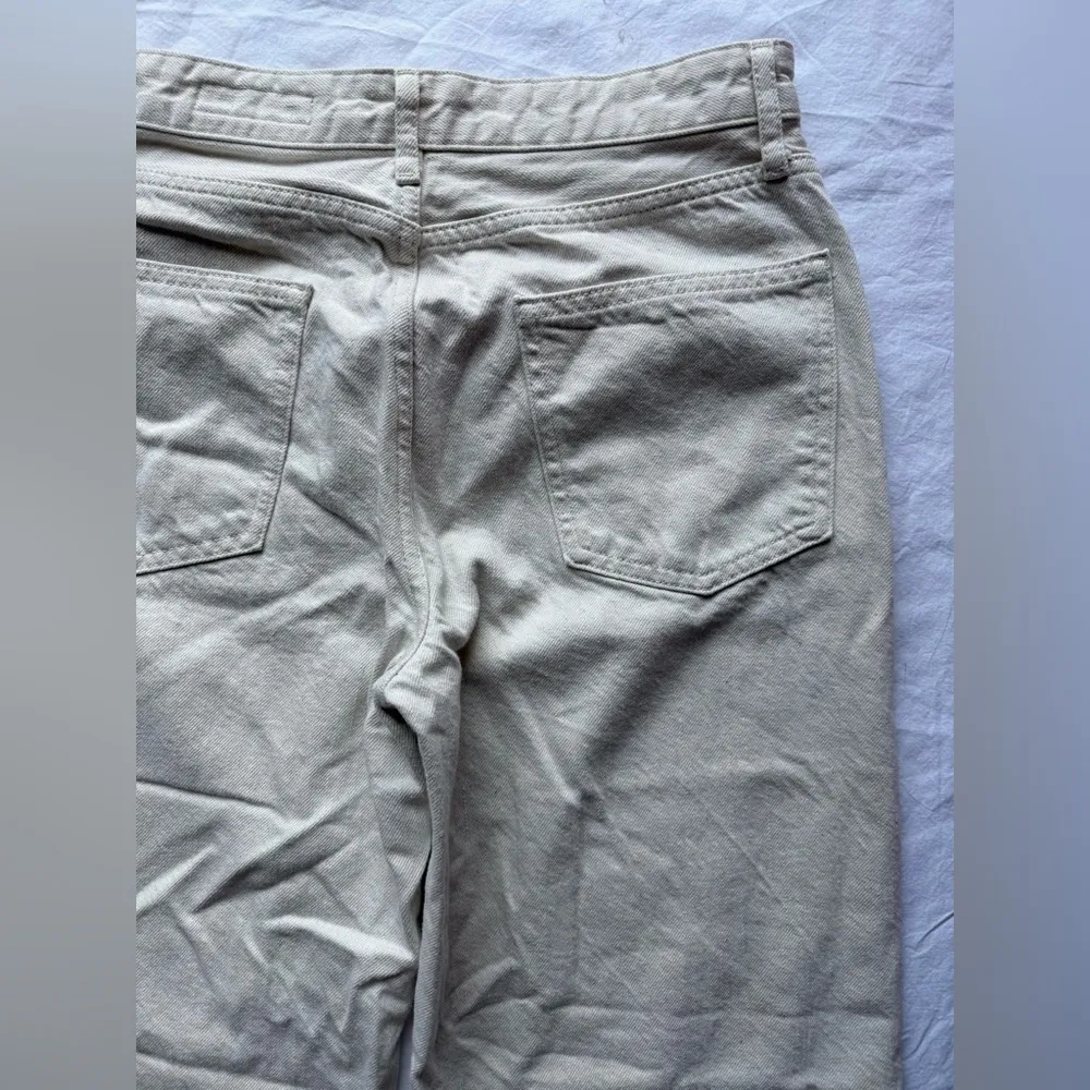 Zara Tan Sand High Waist Wide Leg Denim Jeans 10 - Image 5