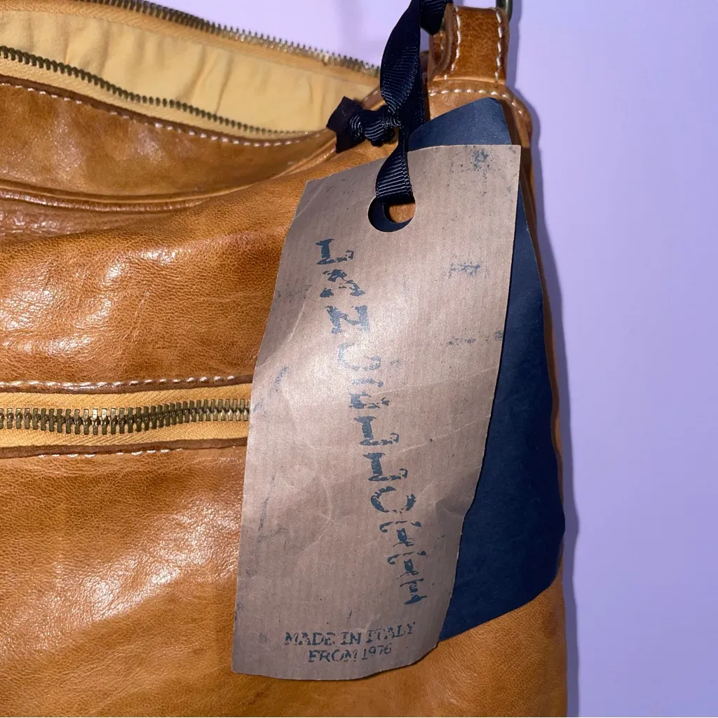 NEW Langellotti Italian Leather Woven Large Crossbody Bag Purse Boho Country Brown - Image 4