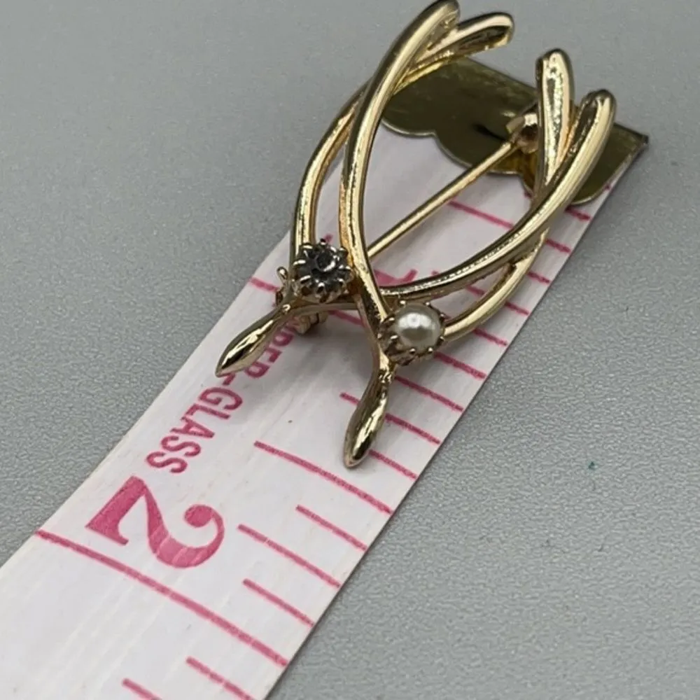 Vintage double wishbone brooch. Gold - Image 5
