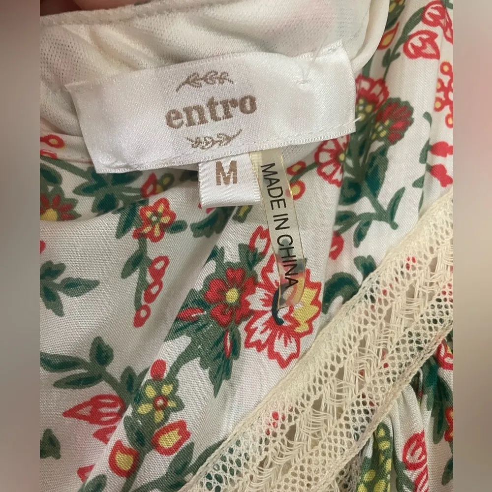 Entro Floral Lace Detailing Cottagecore Fairycore Peasant Babydoll Dress Medium - Image 4