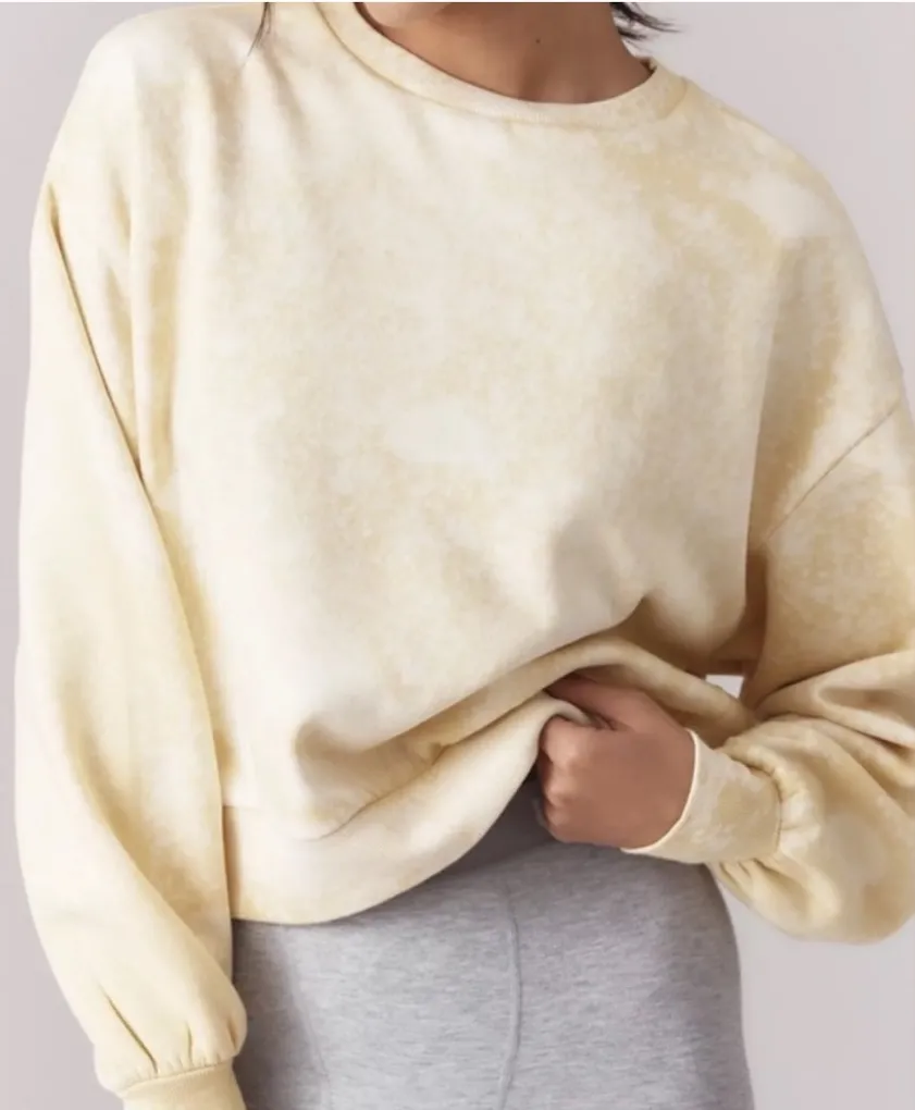 Daily Practice Oh So Good Tie Dye Pullover Oversized Crop Crewneck Sweatshirt 1X Yellow - Image 1