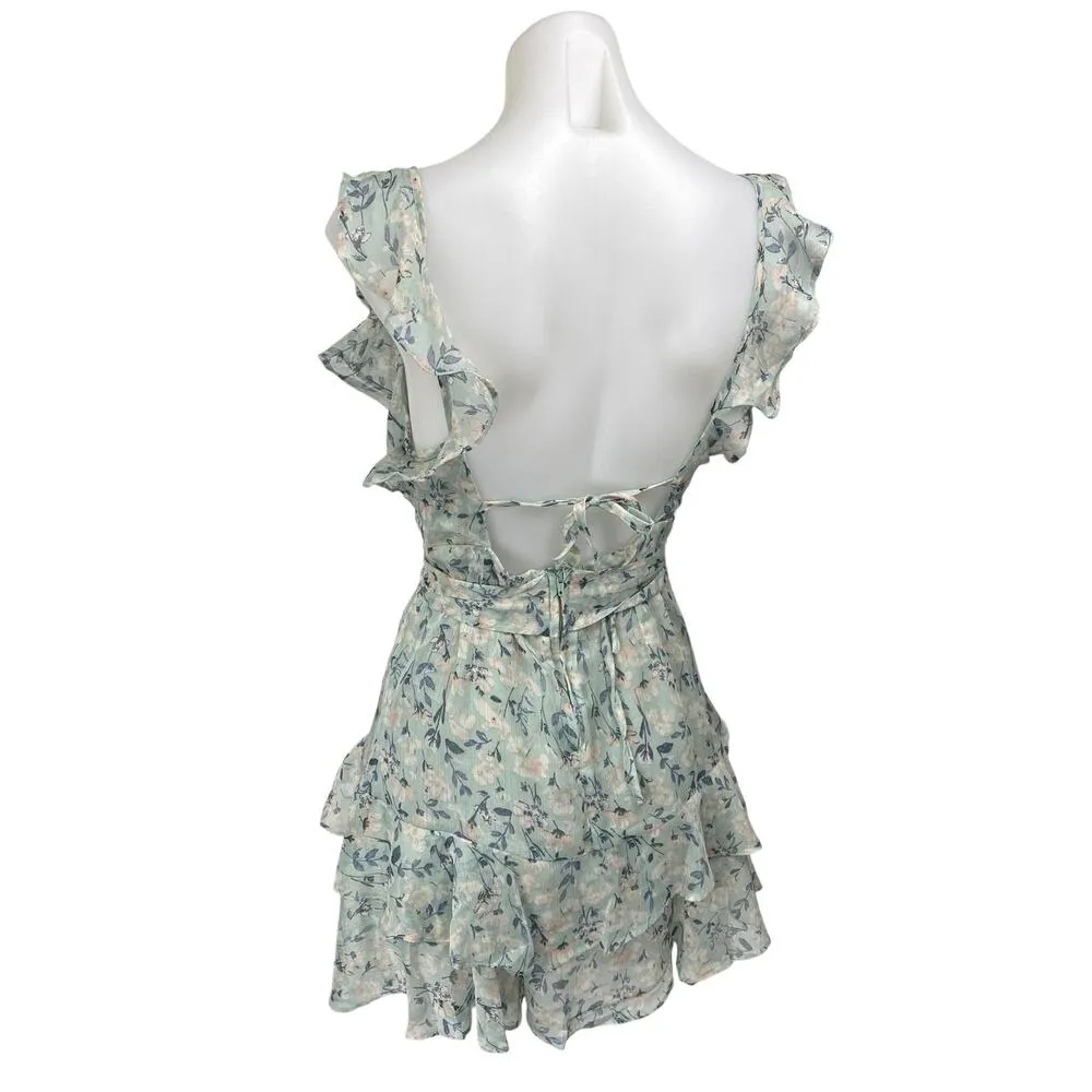Windsor Romantic Blue Sleeveless Floral Ruffled Chiffon Mini Skater Dress Size S - Image 4