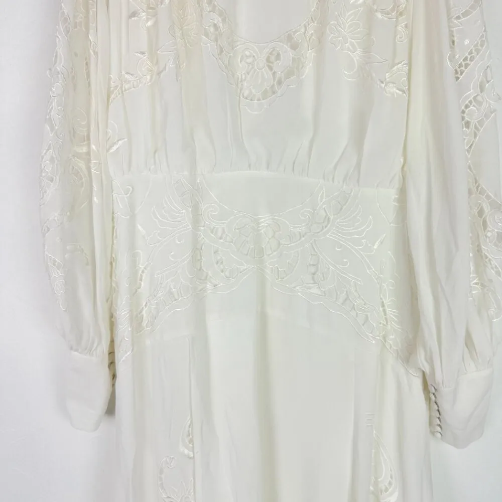 NWT ASOS EDITION High Neck Cutwork Embroidered Midi Dress W/ Full Skirt Size 14 White - Image 3