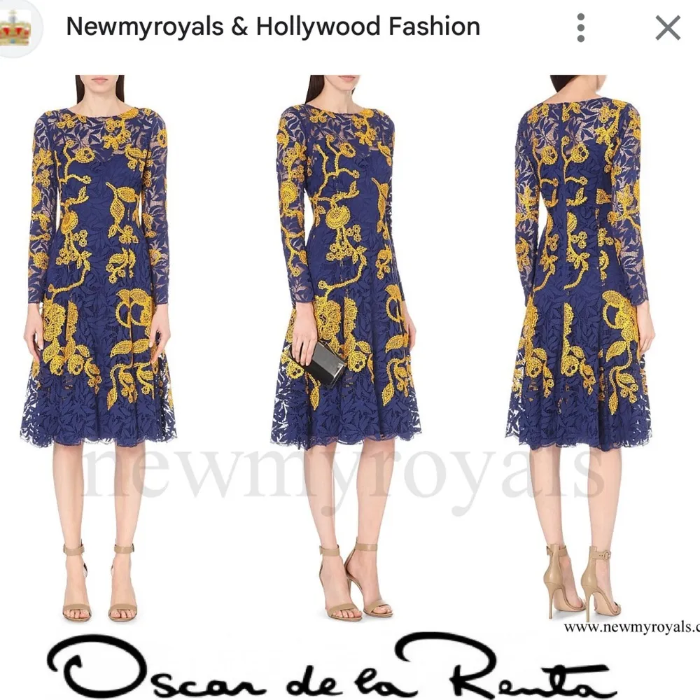 NWOT Oscar de la Renta Blue and Gold Lace Dress - Image 6