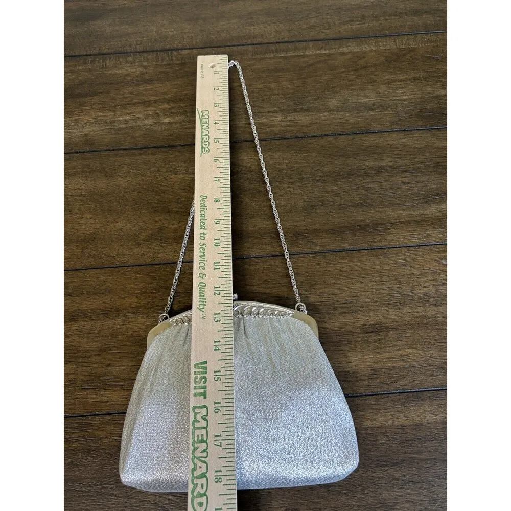 Vtg Mid Century HL USA Harry Levine Silver Metallic Clutch Purse - Image 3