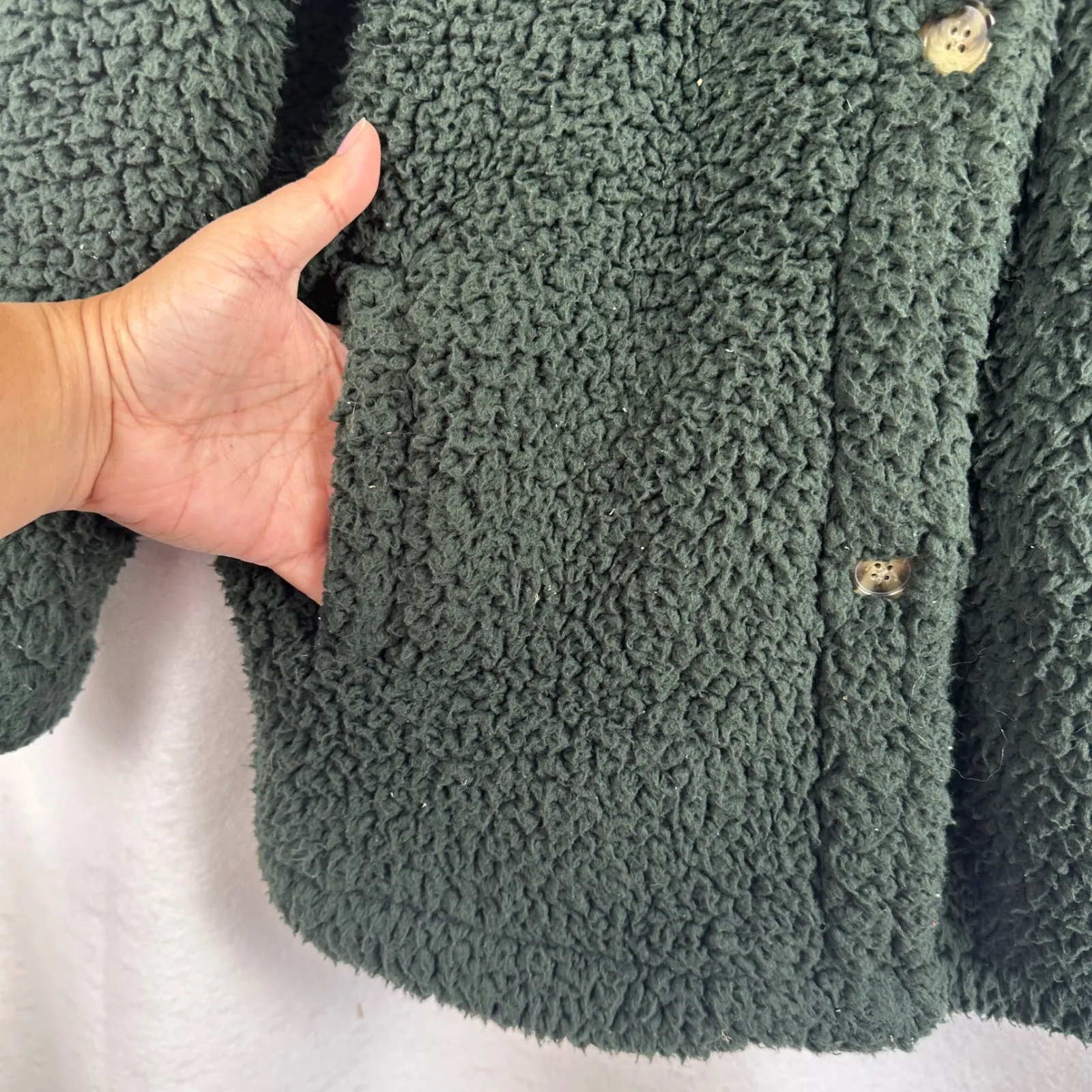 Lee‎ Sherpa Jacket Womens Medium Button Front Olive Green Cozy Warm Outerwear - Image 4