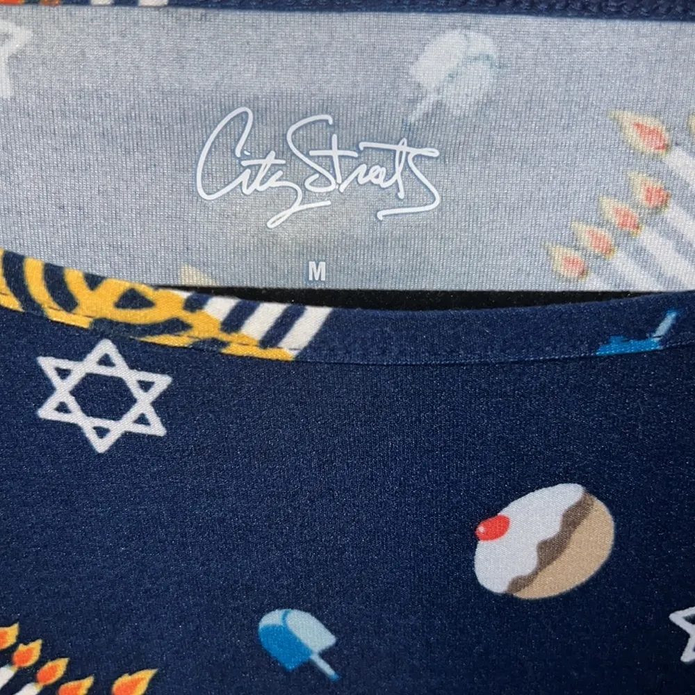 City Streets navy blue candles holiday dress - Image 3