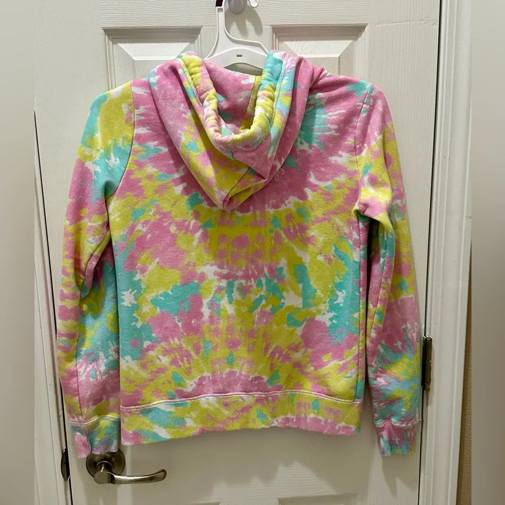 HOLLISTER Co. tie-dye full zip-up hoodie jacket size Small pink yellow - Image 2