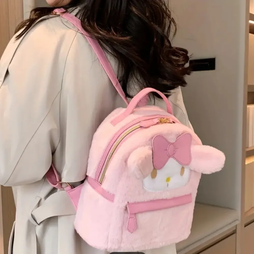 NWT! Sanrio My Melody Pink Plush Embroidered Double Zipper Mini Backpack - Image 6