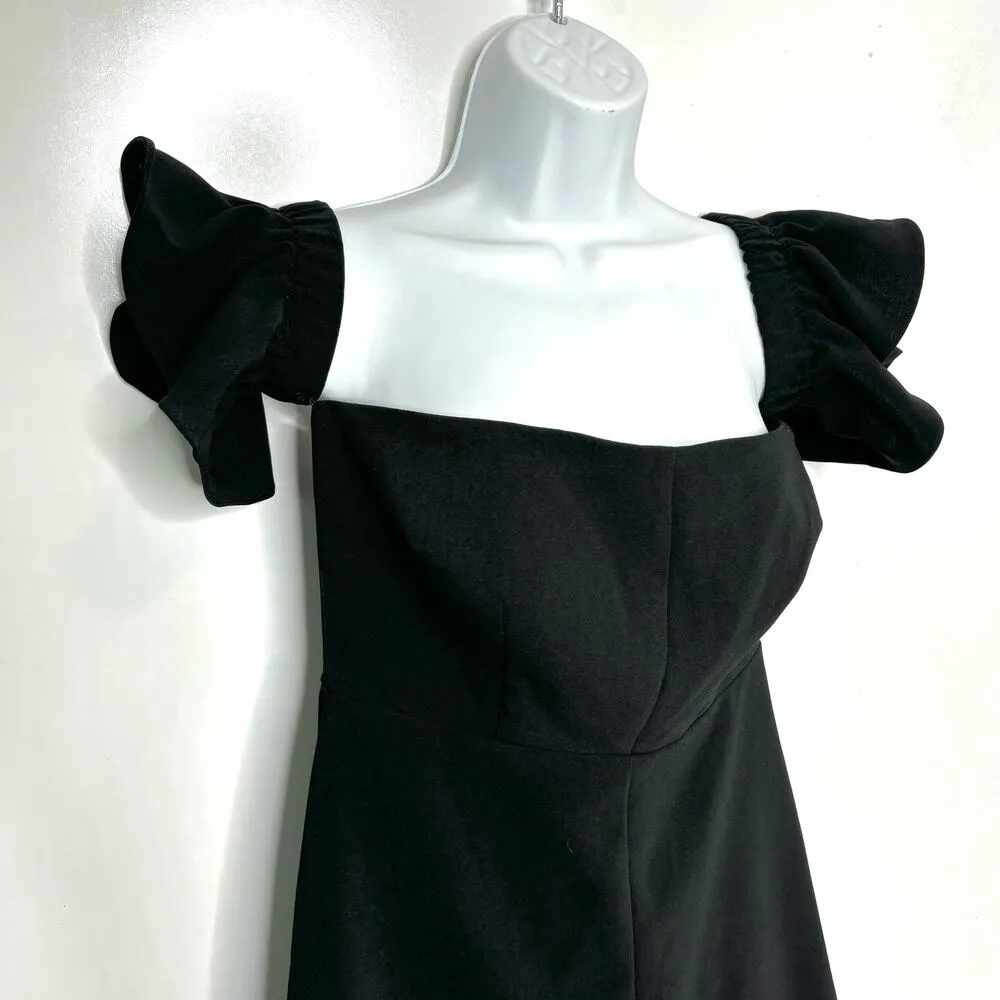 Likely Revolve Bellerose Off the Shoulder Ruffle Hem Black Mini Dress 6 - Image 9