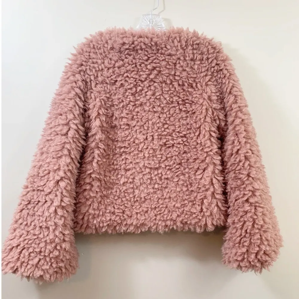 Vici Faux Fur Shag Mauve Pink Crop Bell Sleeve Jacket - Image 6