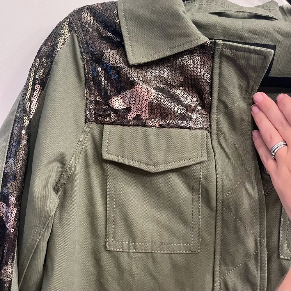 Madden NYC Olive Green with Sequin Trim Utility jacket - Medium - Image 3
