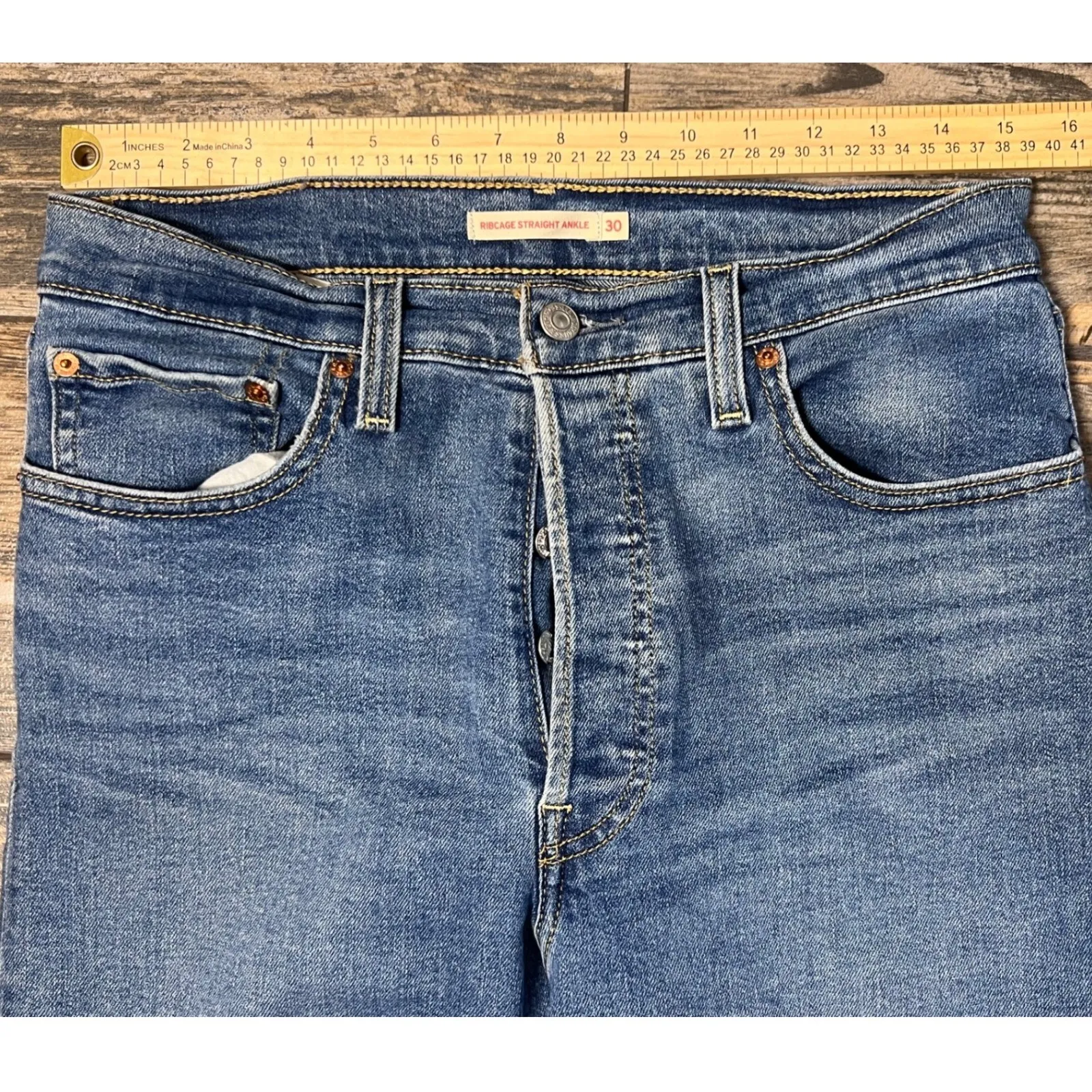 Levi's Ribcage Straight Ankle Jeans Button Fly Womens 30x27 Mom Relaxed Baggy - Image 7