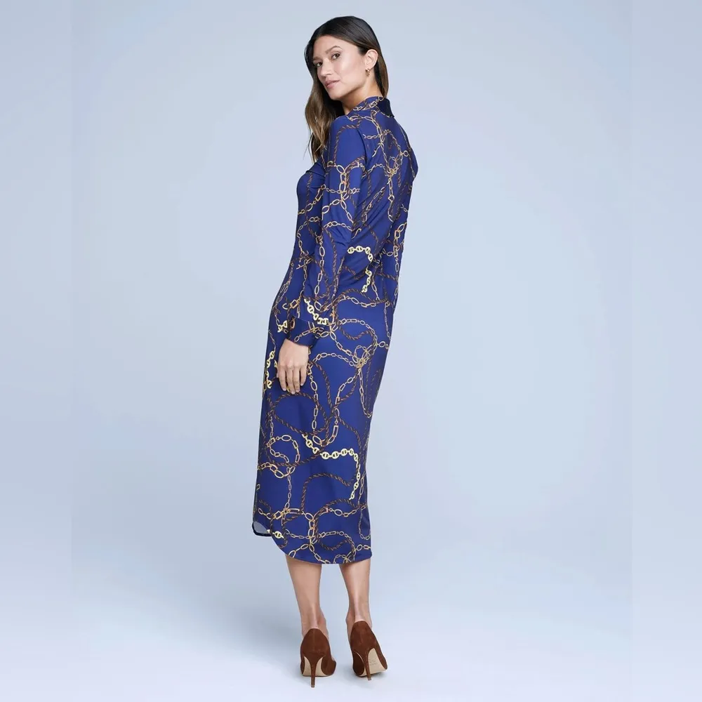 L’Agence Raelynn Shirt Dress in Indigo Gold, NWT, Size XS - Image 3