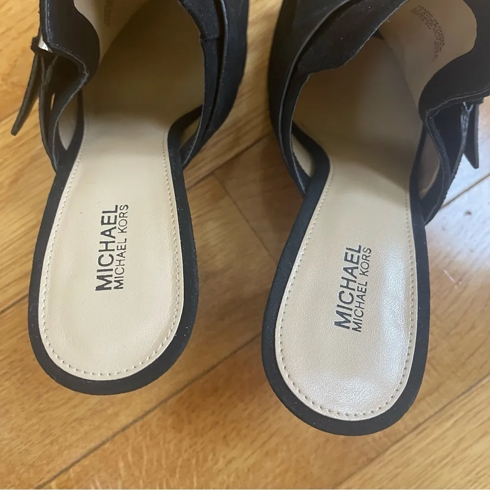 Michael Kors Women Black Cooper Mule Suede Slip-on Open Toe Chunky Heels Sz 8 M - Image 5