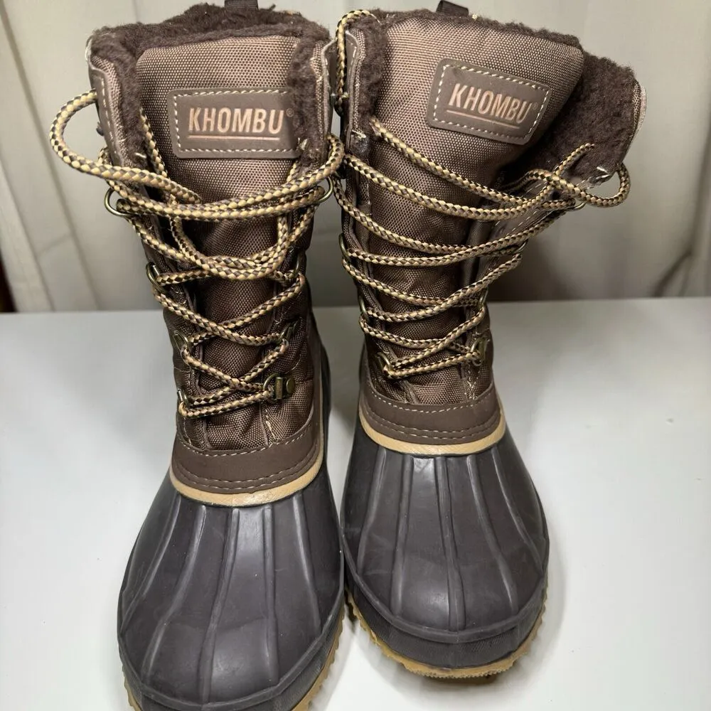 KHOMBU BOOTS WOMENS 6 ANNABEL BROWN WATERPROOF DUCK LACE UP FAUX SHERPA - Image 2