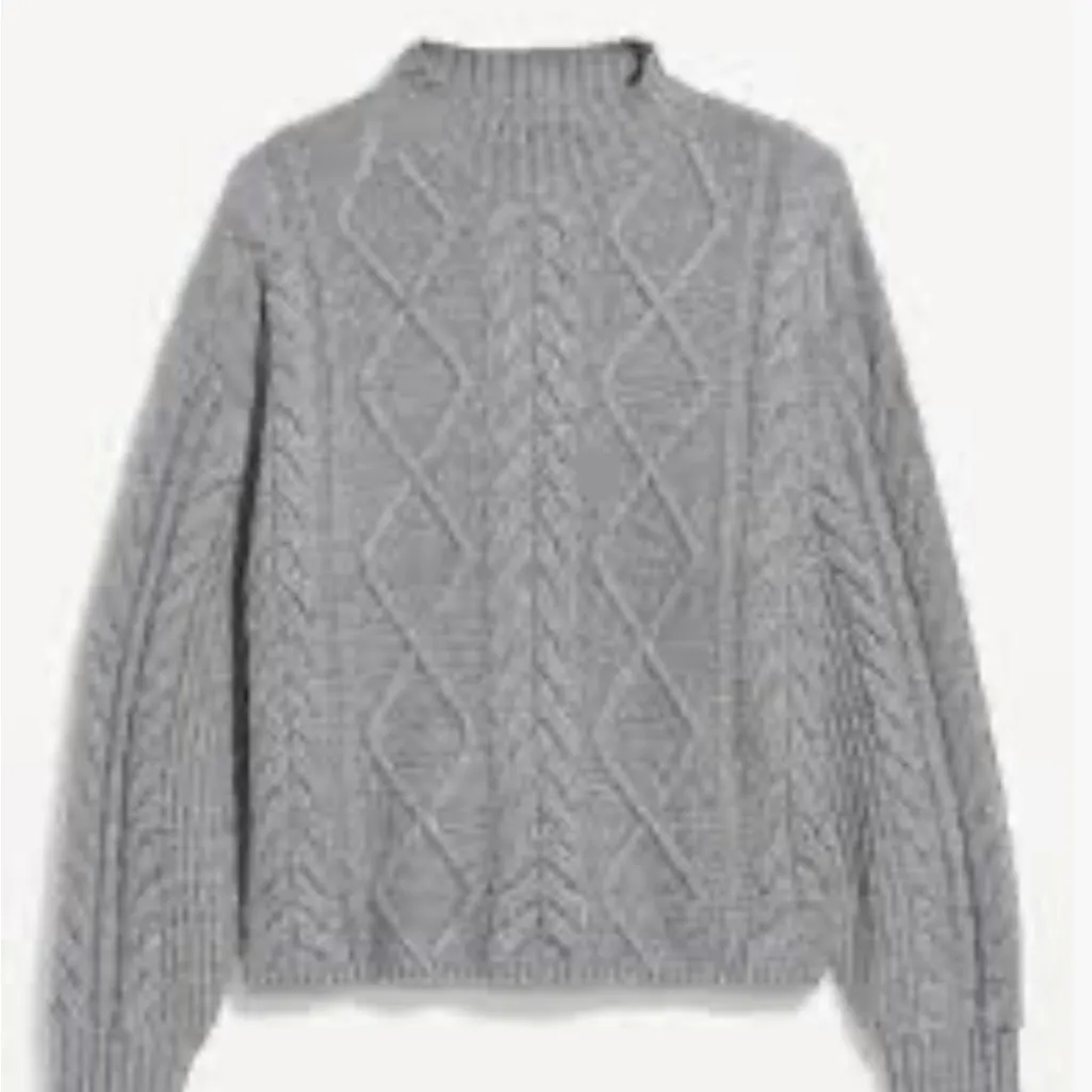 Old Navy SoSoft Cropped Mock-Neck Cable Sweater Medium Grey Size Large NEW - Image 3