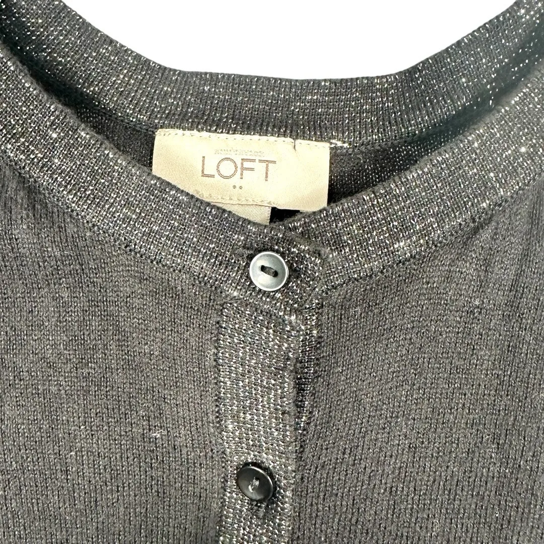 LOFT Black With Silver Shimmer Trim Button Up Sweater Small - Image 3