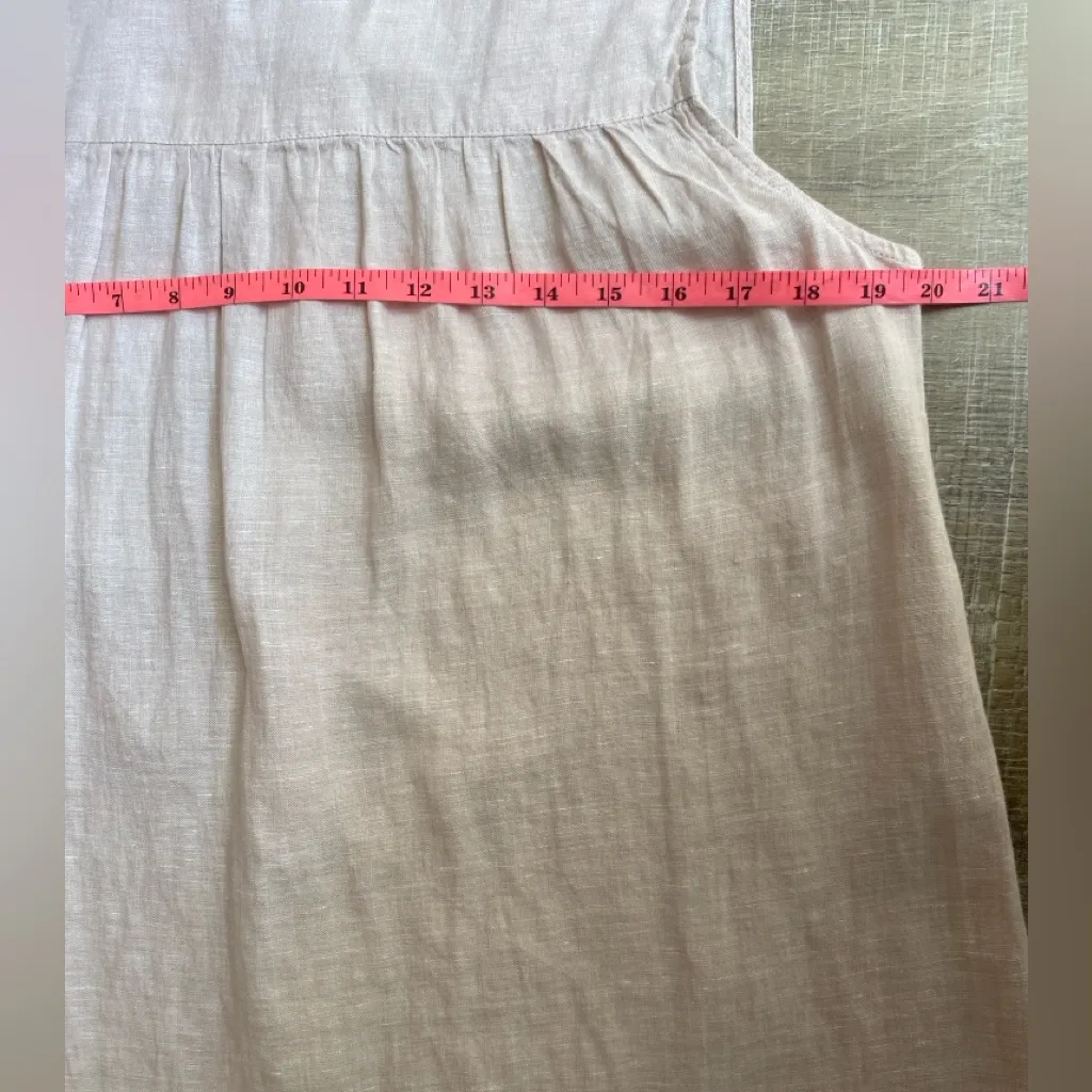 Tahari Beige Sleeveless Linen Blouse Sz S Button Popover Shirt Relaxed Lagenlook - Image 10