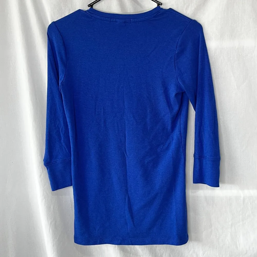 Port Authority Blue V-Neck Henley 3/4 Sleeve Shirt XS - Image 2