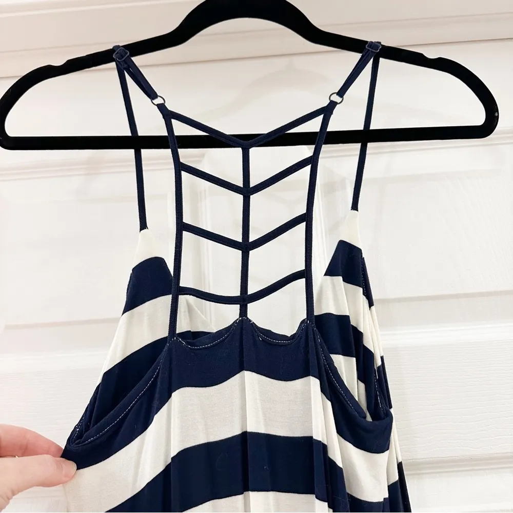 Cynthia Rowley Striped Ladder Back High Low Pleated Maxi Dress Blue White sz XS - Image 4