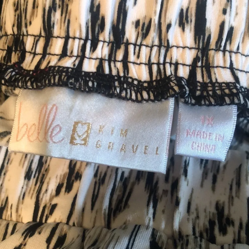 Belle by Kim Gravel Printed Gaucho Pants Sz. 1X Pull On Style Cream Black Taupe - Image 5