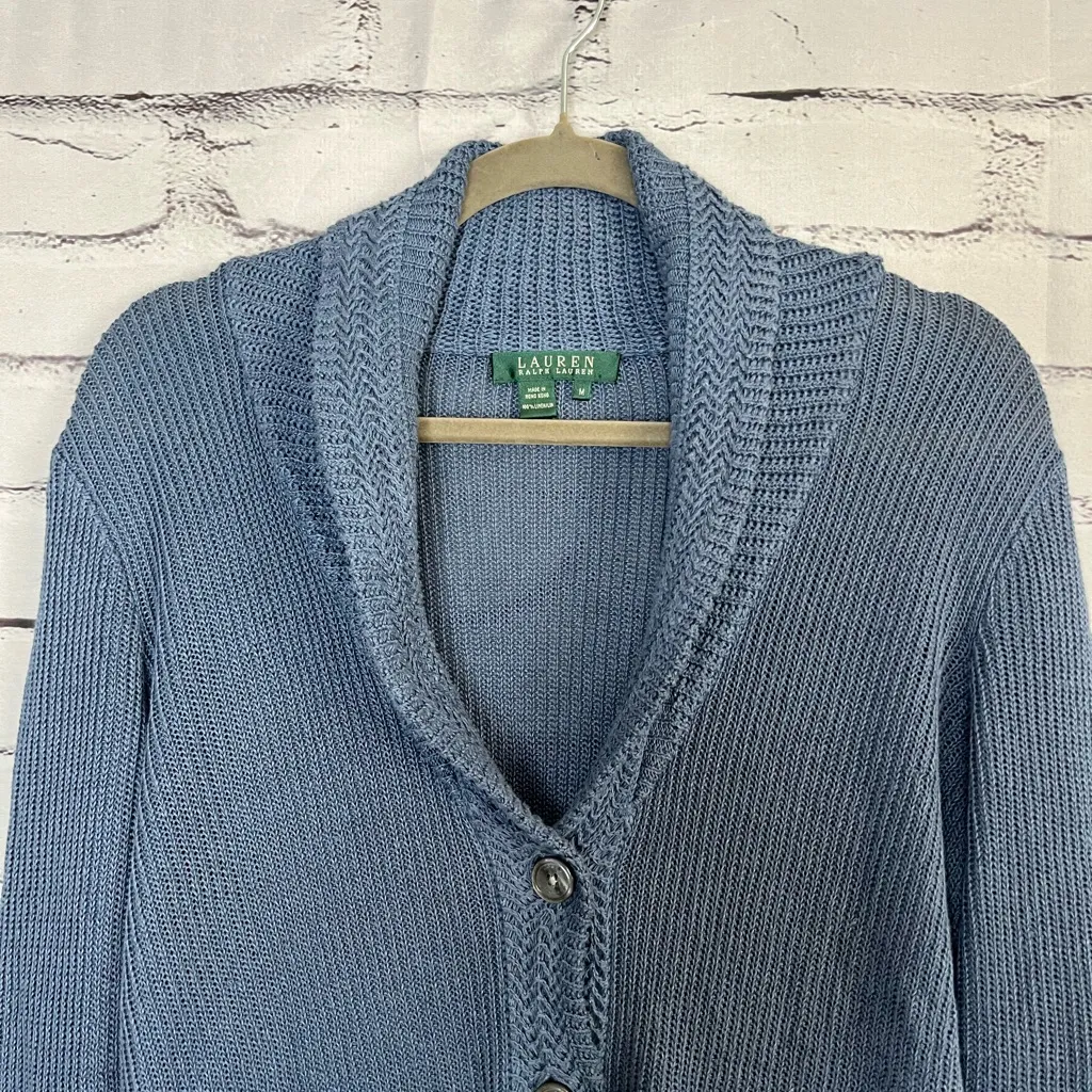 Vintage Lauren Ralph Lauren Blue Shawl Collar Cardigan Knit Top Women’s M Button Size M - Image 5