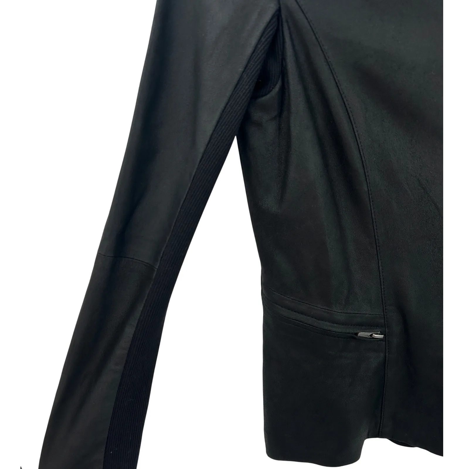 VEDA Black Lamb Leather Asymmetrical Moto Biker Peplum Jacket Womens Sz Small - Image 5