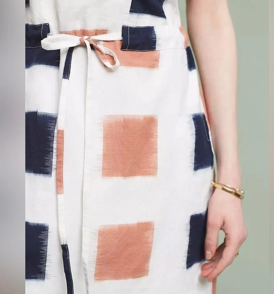 Anthropologie The Odells Yarn-Dyed Henley Shirt Dress Ikat Print Navy Small - Image 6