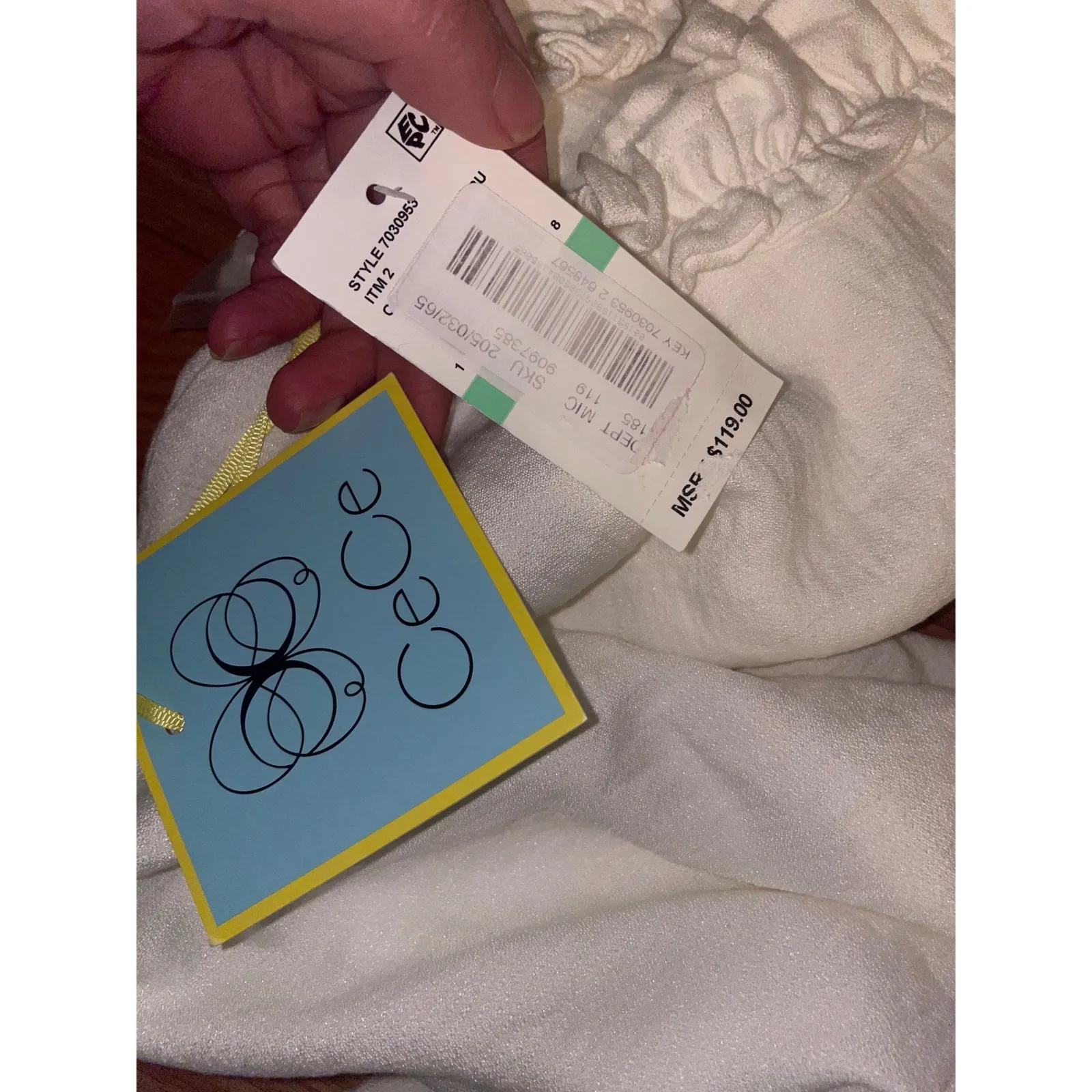 CECE White Dress w/ Ruffled‎ Sleeves Crew Neck - Size 8 - Image 2