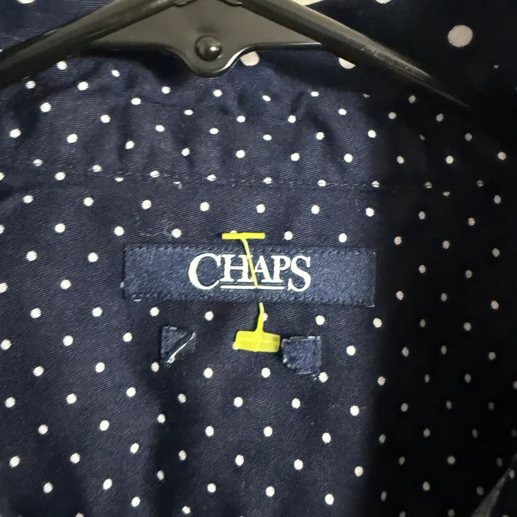 Chaps sz M blue white‎ button-down polkadot shirt - Image 5
