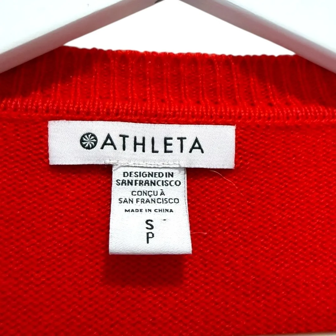 Athleta Alpine Crewneck Sweater Red Easy Care Knit Pullover Size Small - Image 2