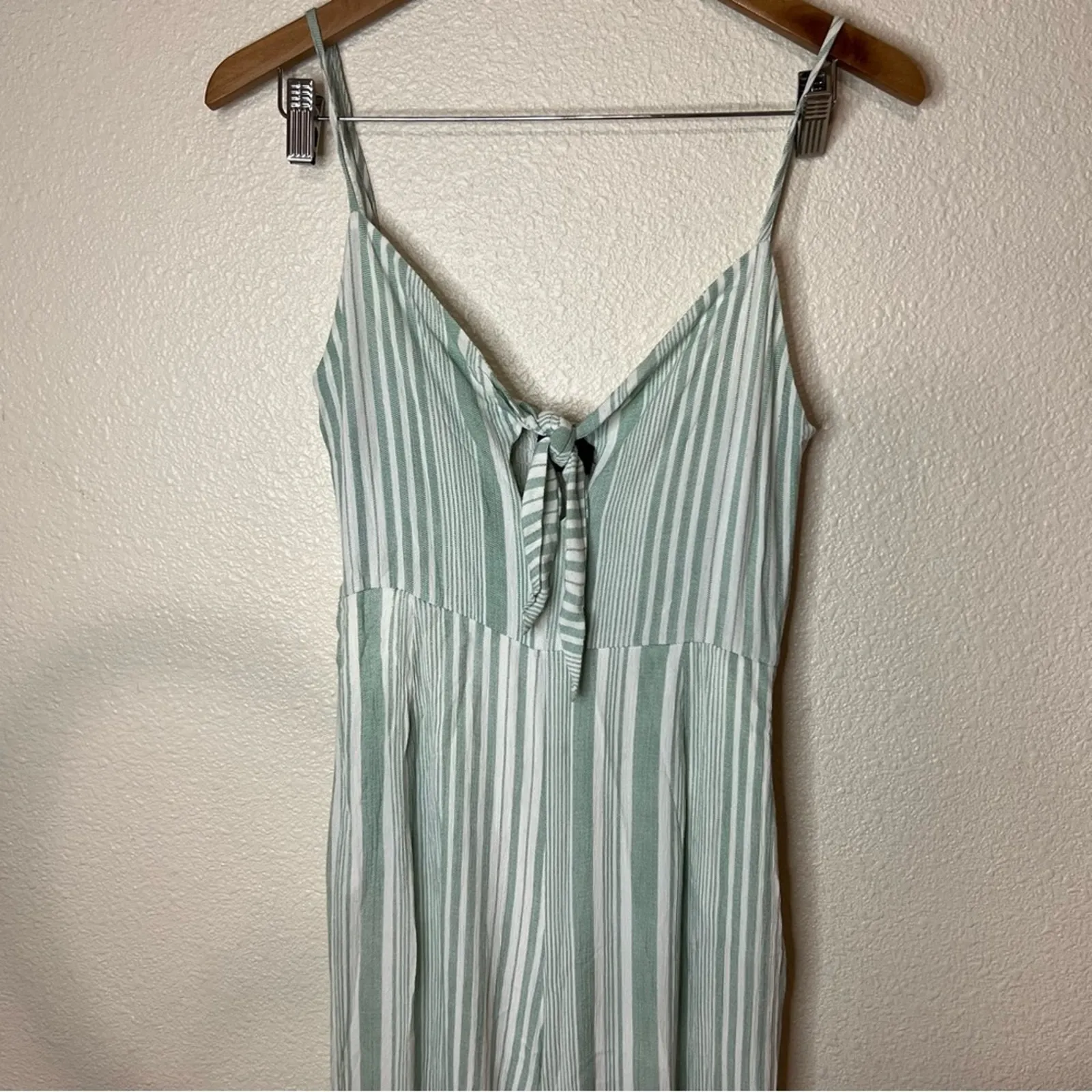 Minkpink Green White Low Tied Tie Front Striped Wide Leg Cropped Jumpsuit XS - Image 4