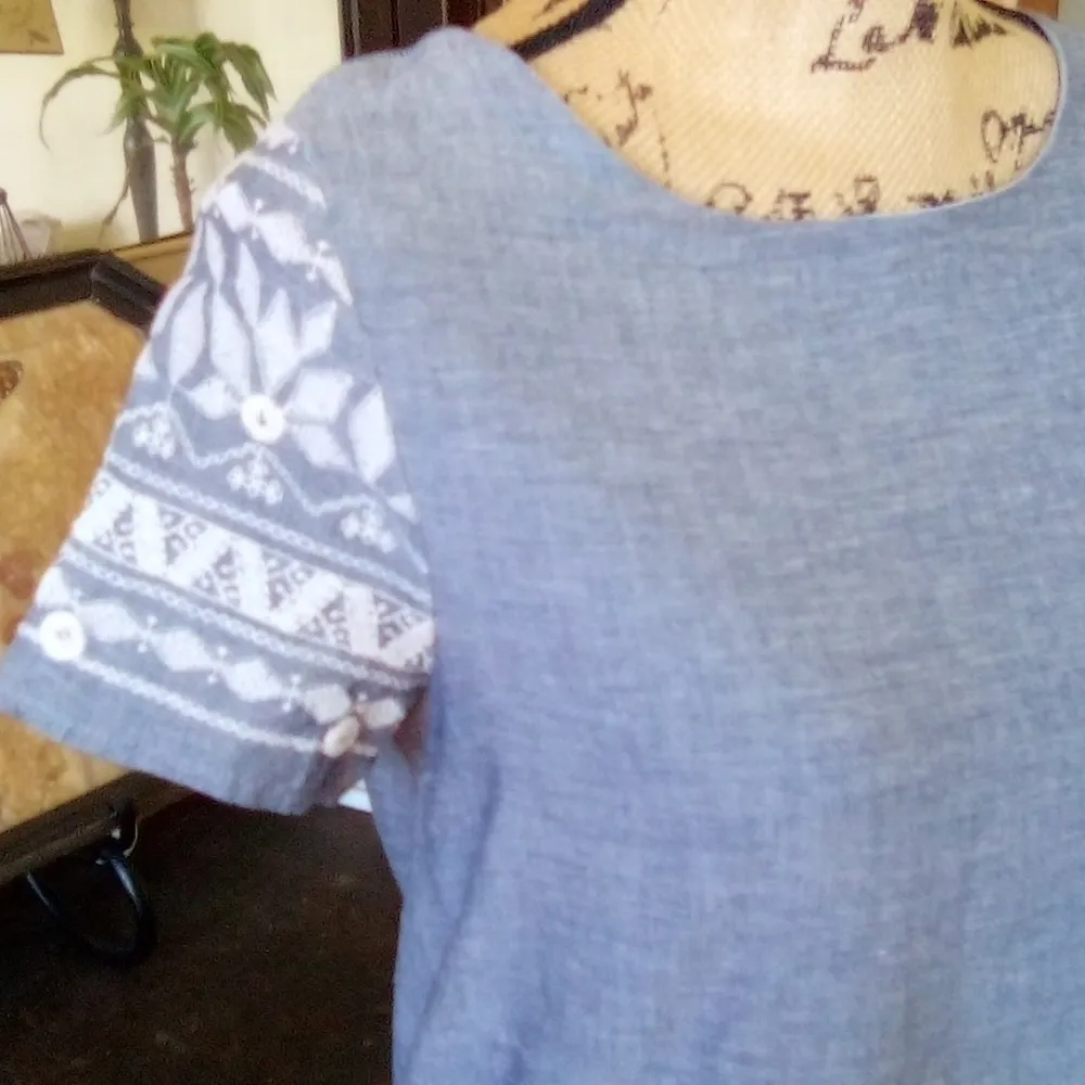 Esley Chambray & White Embroidered Shift Dress - Image 3